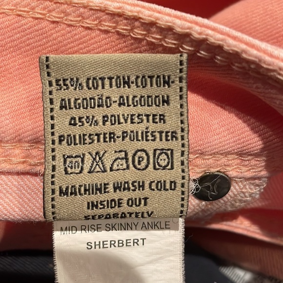 DL1961 Angel Mid-Rise Skinny Ankle Jeans Sherbet Peach Size 26 - Picture 8 of 10